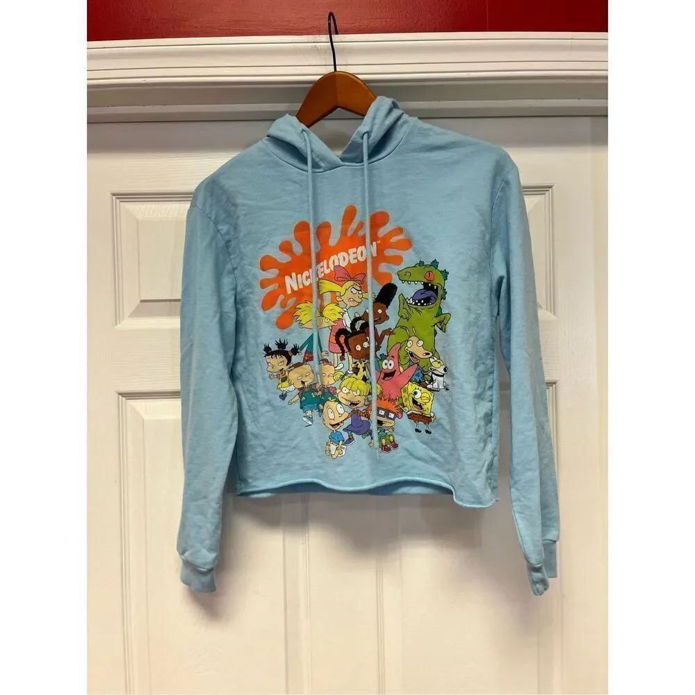 Nickelodeon Characters Light Blue Cropped Hoodie sz S EUC